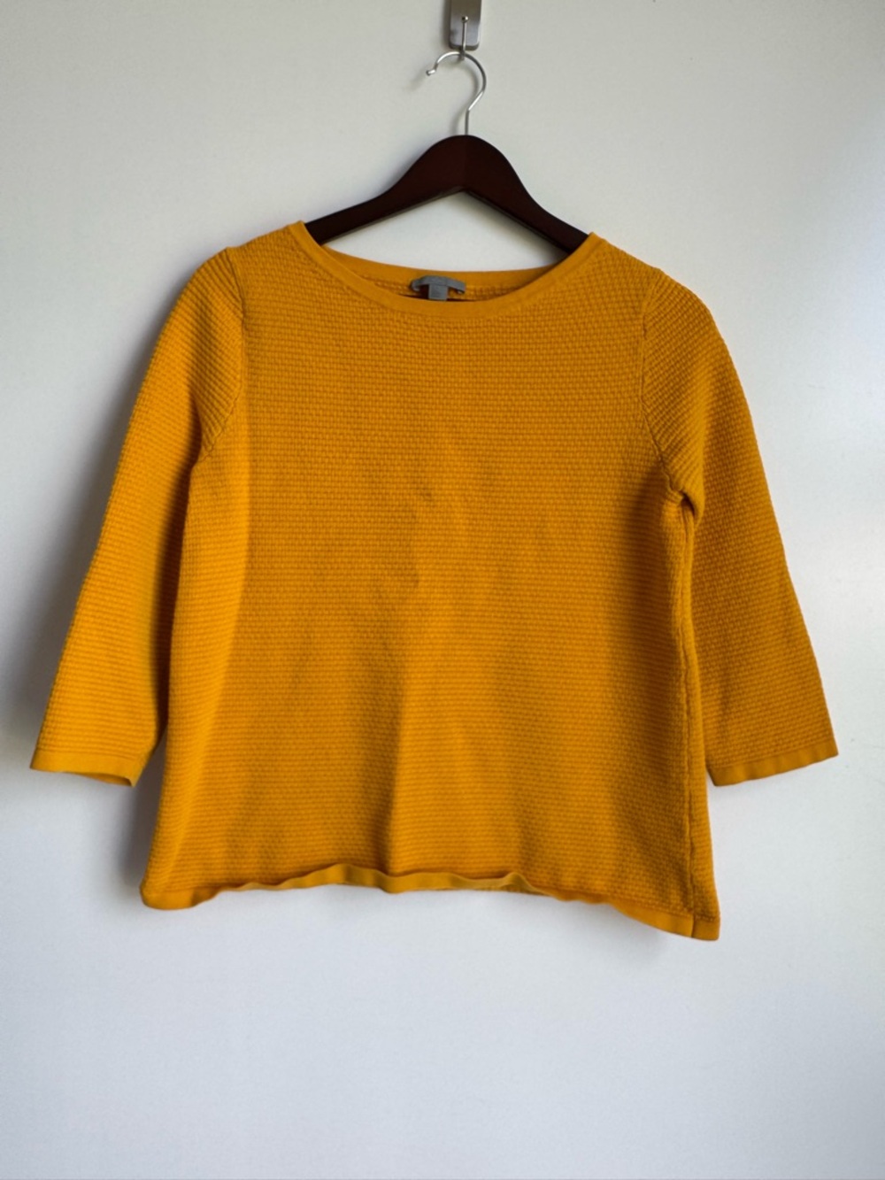 COS‎ women Small textured waffle knit jumper sweater 3/4 sleeves mustard yellow